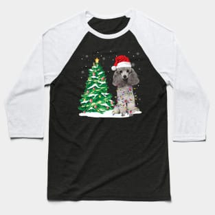 Poodle Santa Christmas Tree Lights Baseball T-Shirt